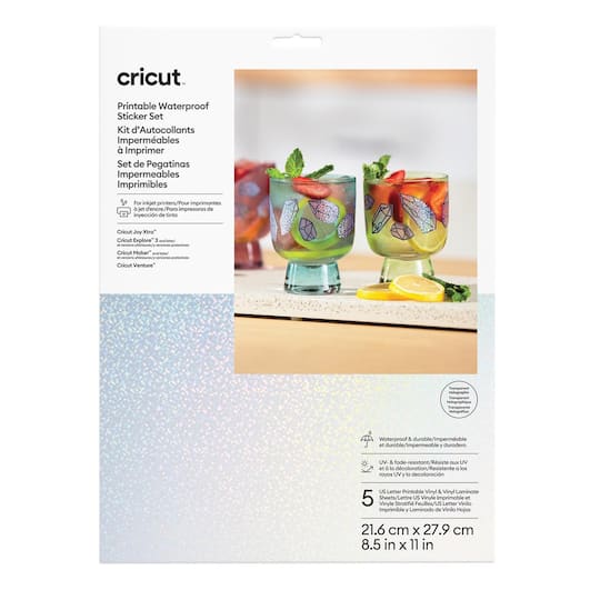 Cricut® Printable Clear US Letter Waterproof Holographic Sticker Set, 5ct.